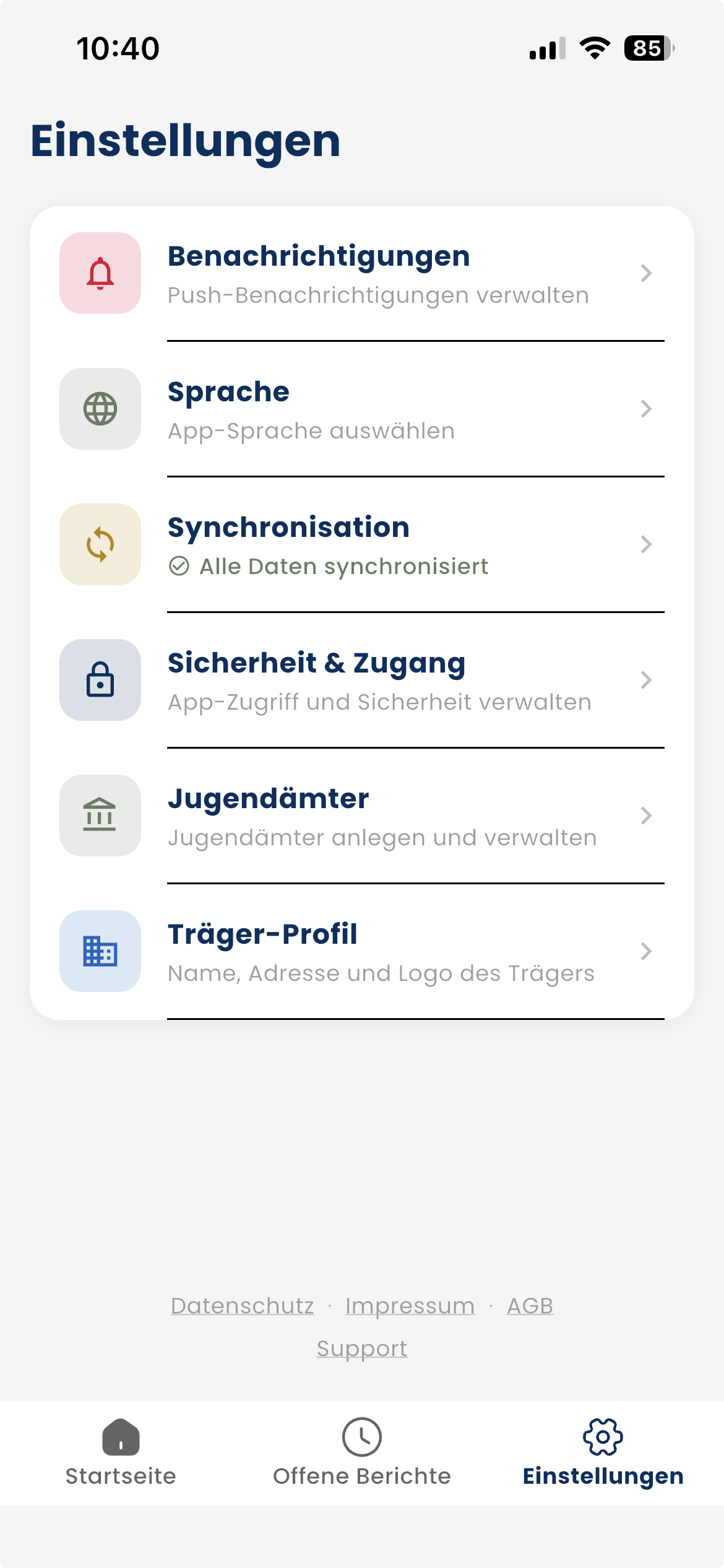 Einstellungen in DokuBot