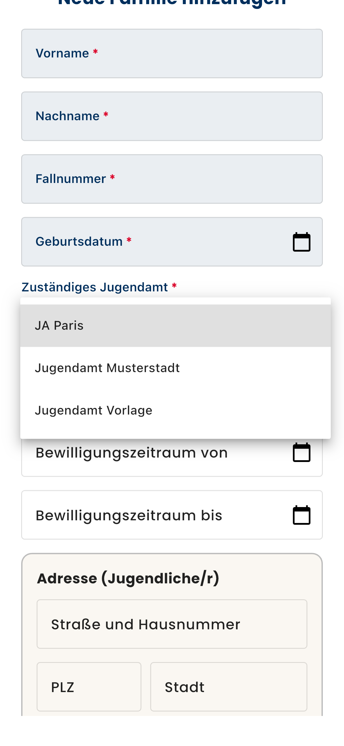Familie einem Jugendamt zuordnen