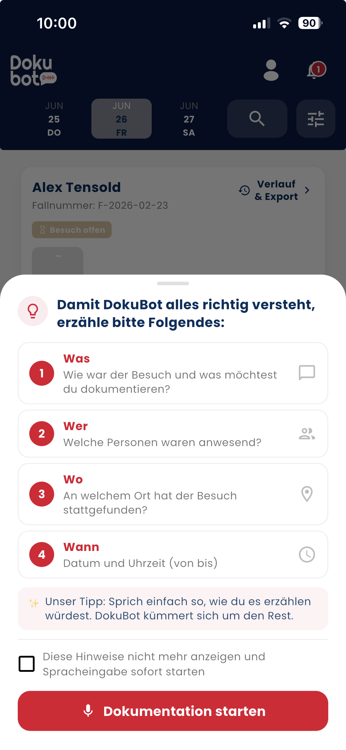 Besuch aufnehmen in DokuBot