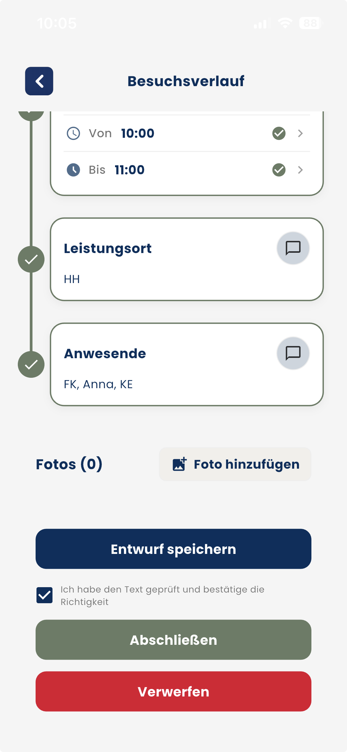 Besuch abschließen in DokuBot